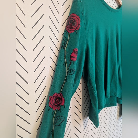 Hollister graphic long sleeve tee emerald rose sleeve vintage tattoo style - Picture 3 of 6